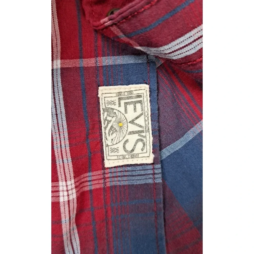 Men's Levi's Modern Fit Plaid Long Sleeve Pearl Snap Button Up Shirt Size Medium